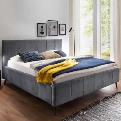 Wohnen Velours Polsterbett in Anthrazit - Laterna