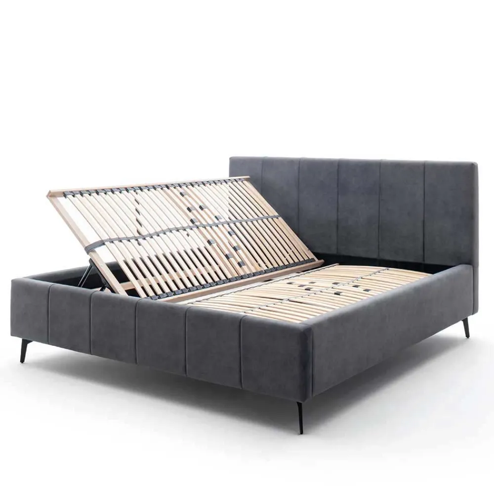 Wohnen Velours Polsterbett in Anthrazit - Laterna