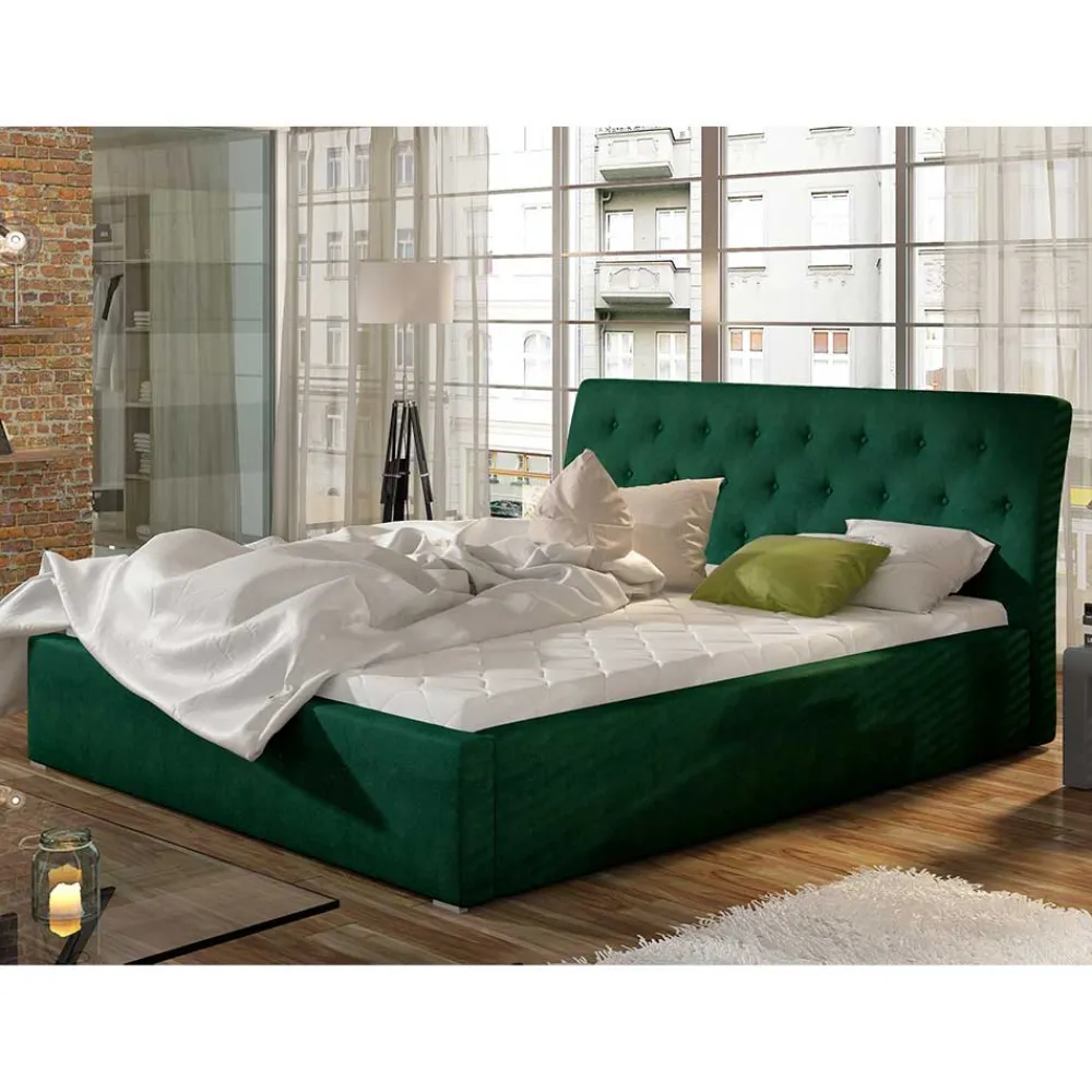 Wohnen Jugendbetten*Velours Polsterbett in Dunkelgrün - Tendence