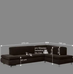 Wohnen Velours Polsterecke in Braun - Delnoto