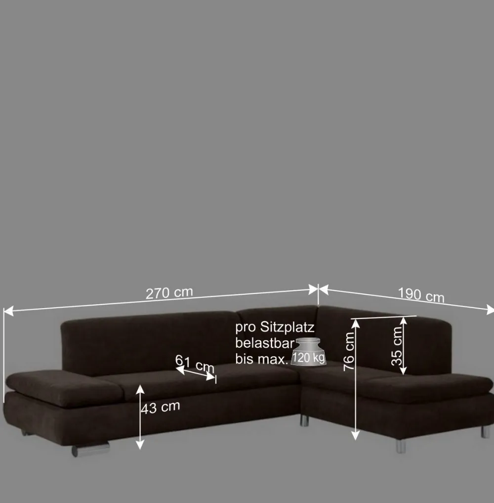 Wohnen Velours Polsterecke in Braun - Delnoto