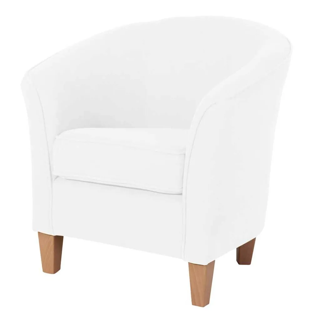 Wohnen Sessel & Hocker|Sessel*Velours Polsterssel in Creme und Buche - Potova