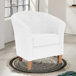 Wohnen Sessel & Hocker|Sessel*Velours Polsterssel in Creme und Buche - Potova