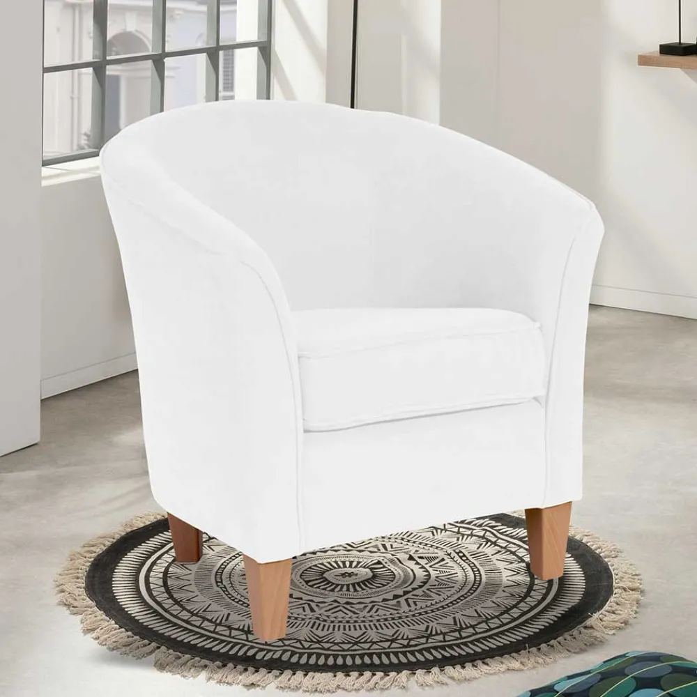 Wohnen Sessel & Hocker|Sessel*Velours Polsterssel in Creme und Buche - Potova