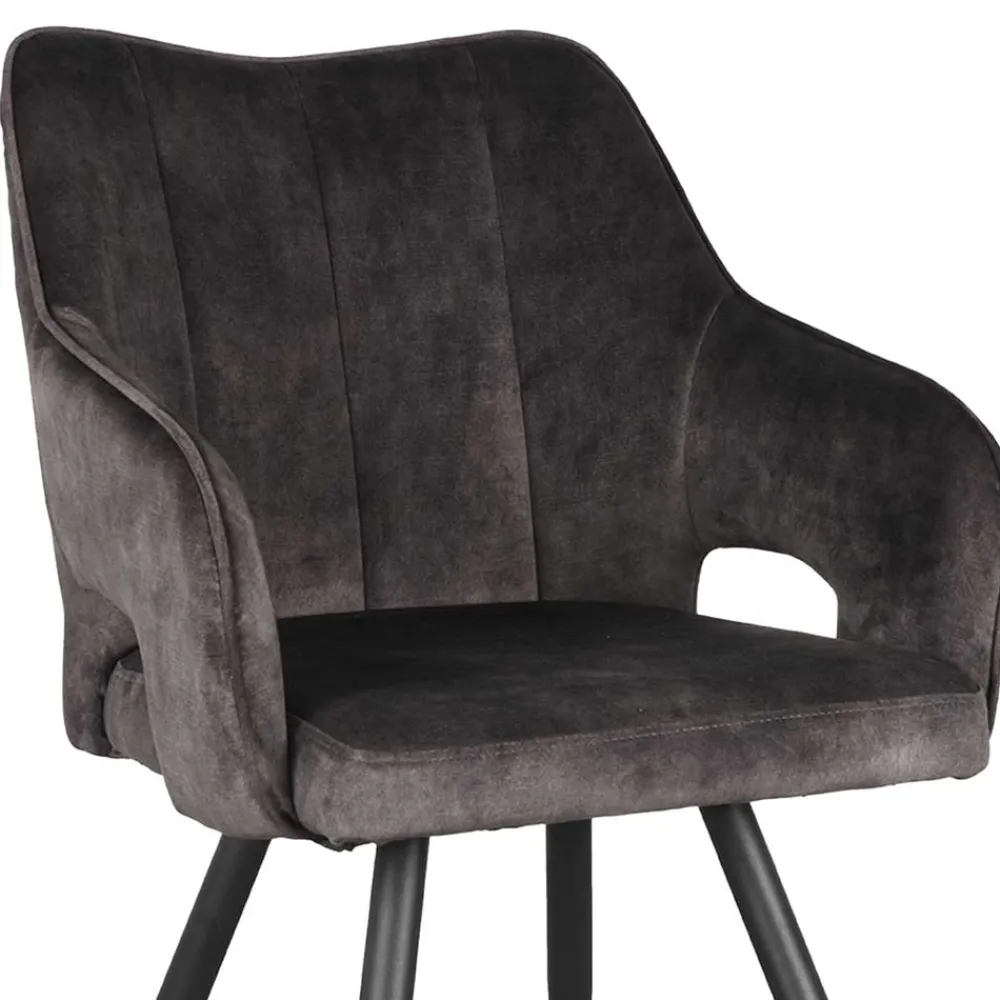 Wohnen Velours Polsterstuhl in Anthrazit - Peross