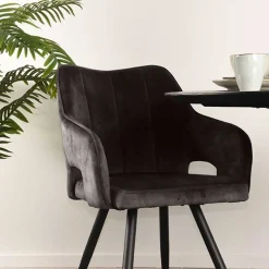 Wohnen Velours Polsterstuhl in Anthrazit - Peross