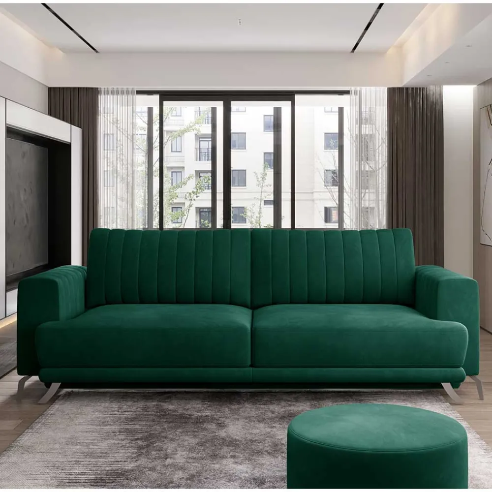 Wohnen Velours Schlafcouch in Dunkelgrün - Venturian