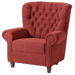 Wohnen Chesterfield Möbel*Velours Sessel in Terracotta und Nussbaum - Valbern