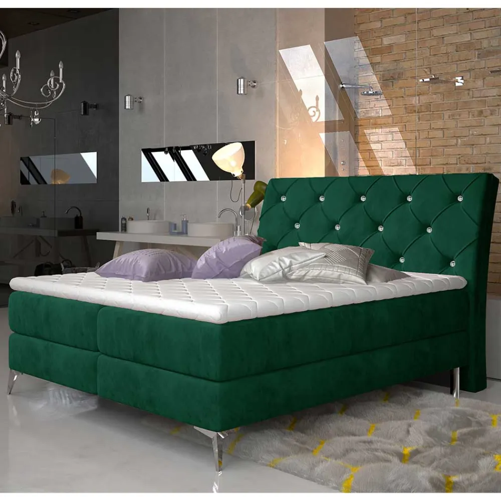 Wohnen Velours Stauraumbett in Dunkelgrün - Kasandros