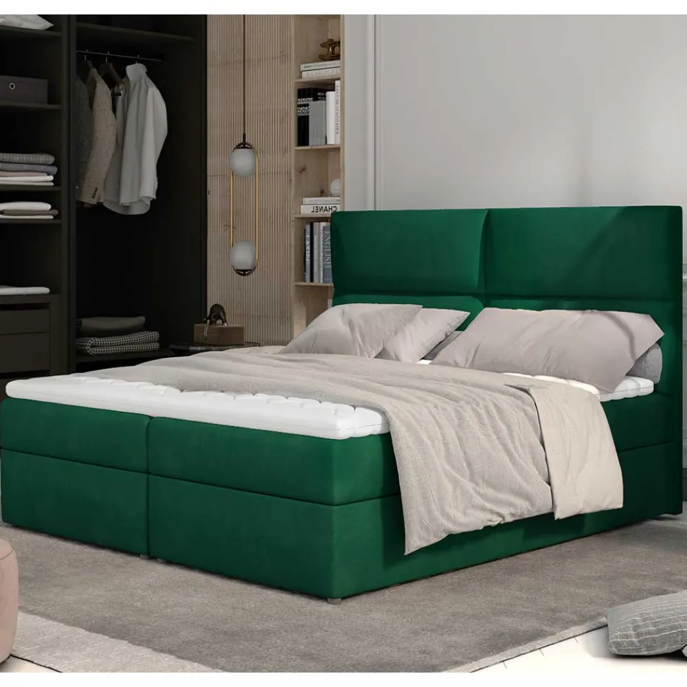 Wohnen Betten|Betten*Velours-Polsterbett in Dunkelgrün - Toulon