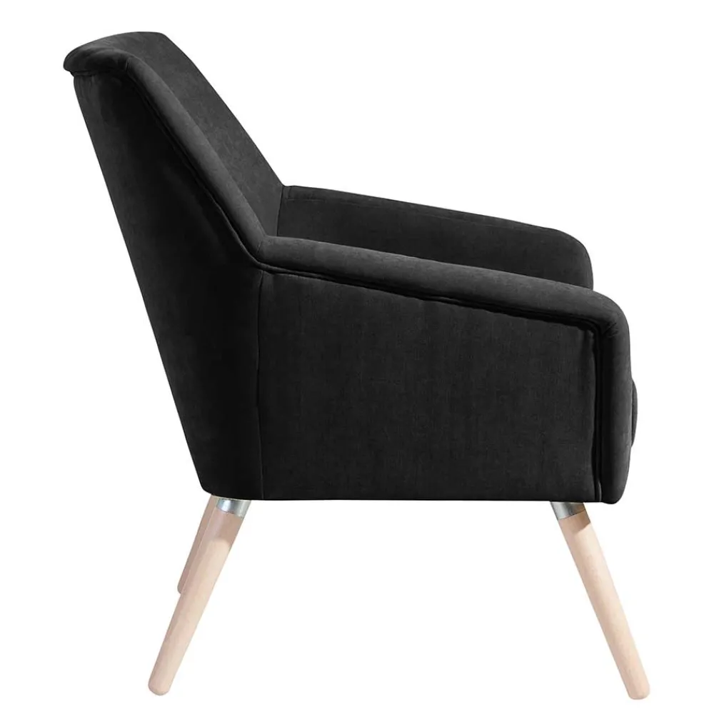 Wohnen Velourssessel in Schwarz mit Buche Natur - Nocena