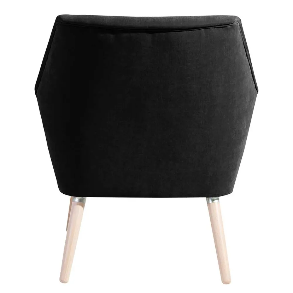 Wohnen Velourssessel in Schwarz mit Buche Natur - Nocena