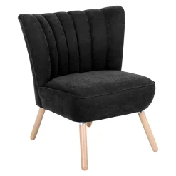 Wohnen Retro Möbel|Sessel*Velours-Sessel in Schwarz und Buche Natur - Avenzas
