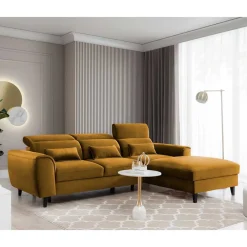 Wohnen Viersitzer Bettcouch in Senfgelb Samt - Defano