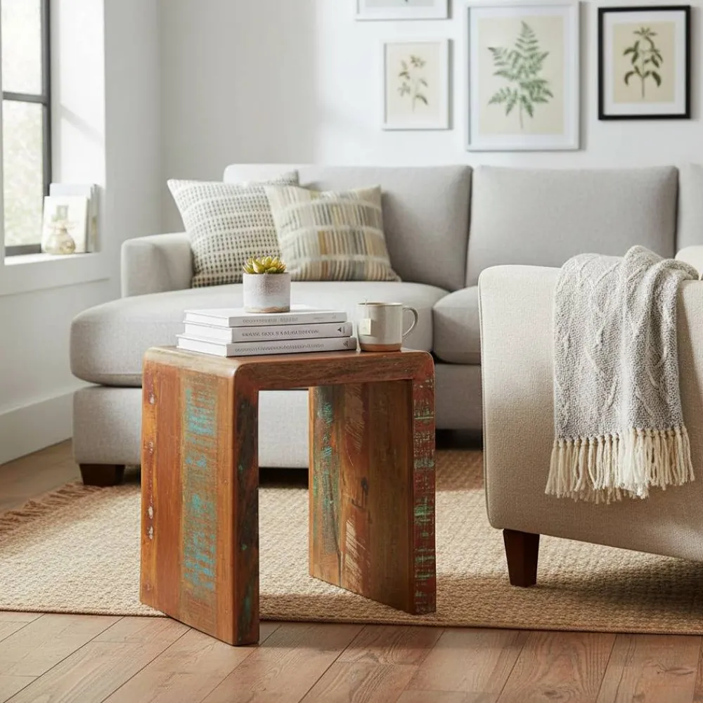 Wohnen Shabby Chic Möbel|Landhausmöbel*Vintage Beistelltisch Dencig aus Altholz mehrfarbig