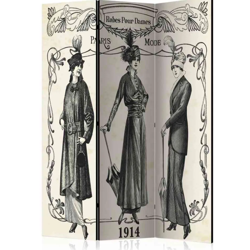 Wohnen Schwarze Möbel|Weiße Möbel*Vintage Design Paravent Damenmode 1914 - Malentra