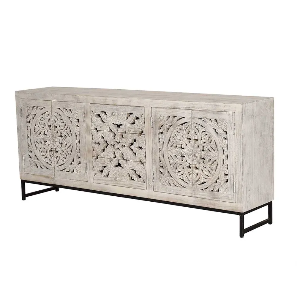 Wohnen Vintage Design Sideboard in Holz White Wash - Fudorus