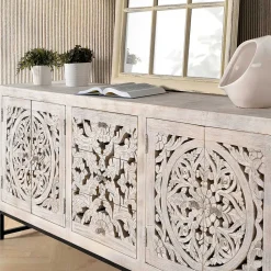 Wohnen Vintage Design Sideboard in Holz White Wash - Fudorus