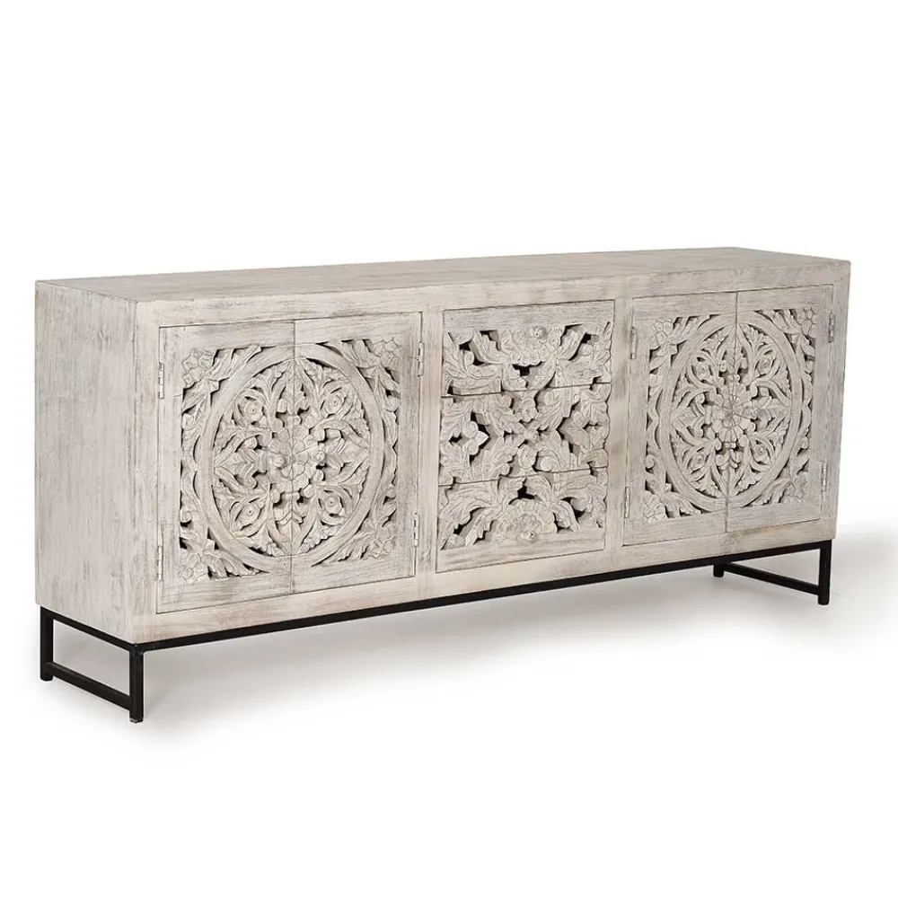 Wohnen Vintage Design Sideboard in Holz White Wash - Fudorus