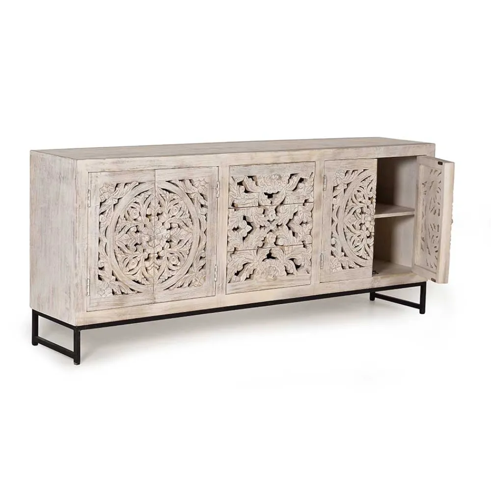 Wohnen Vintage Design Sideboard in Holz White Wash - Fudorus