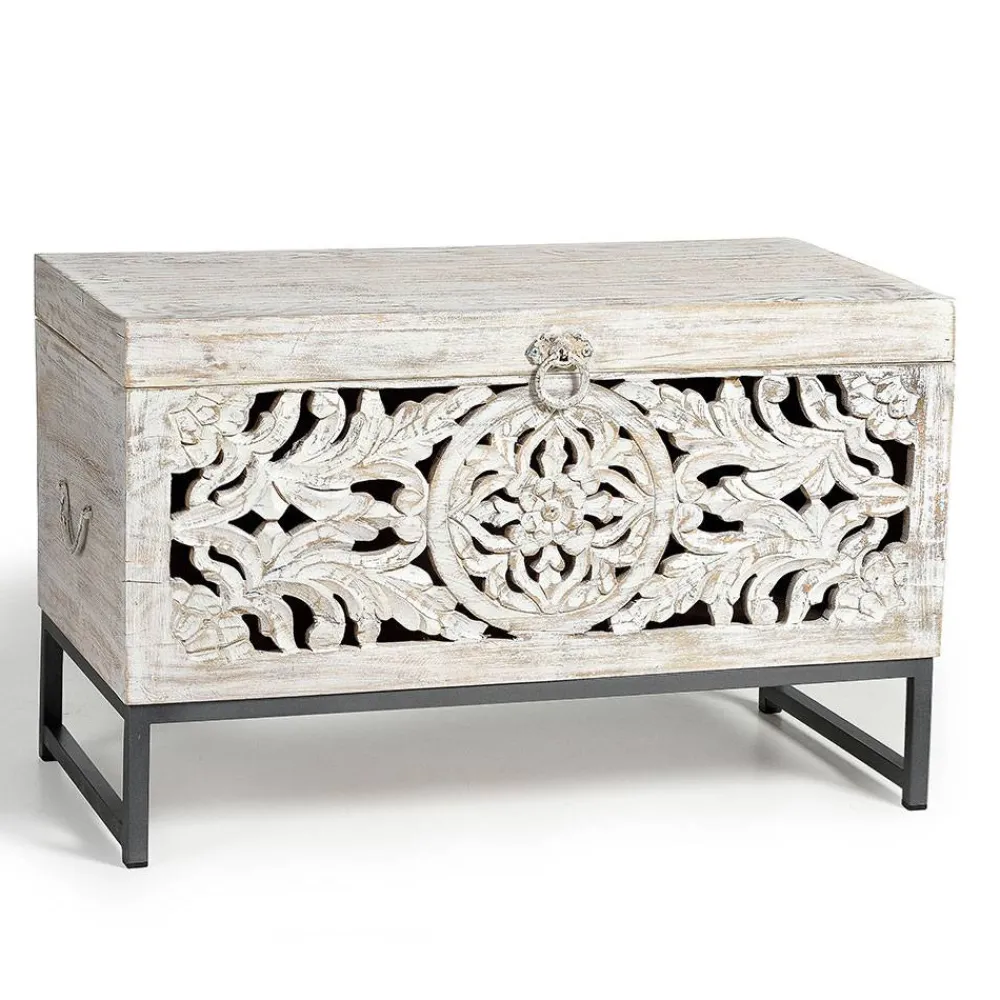 Wohnen Holztruhen*Vintage Design Truhe aus Mangoholz White Wash - Fudorus