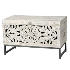 Wohnen Holztruhen*Vintage Design Truhe aus Mangoholz White Wash - Fudorus