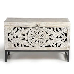 Wohnen Holztruhen*Vintage Design Truhe aus Mangoholz White Wash - Fudorus