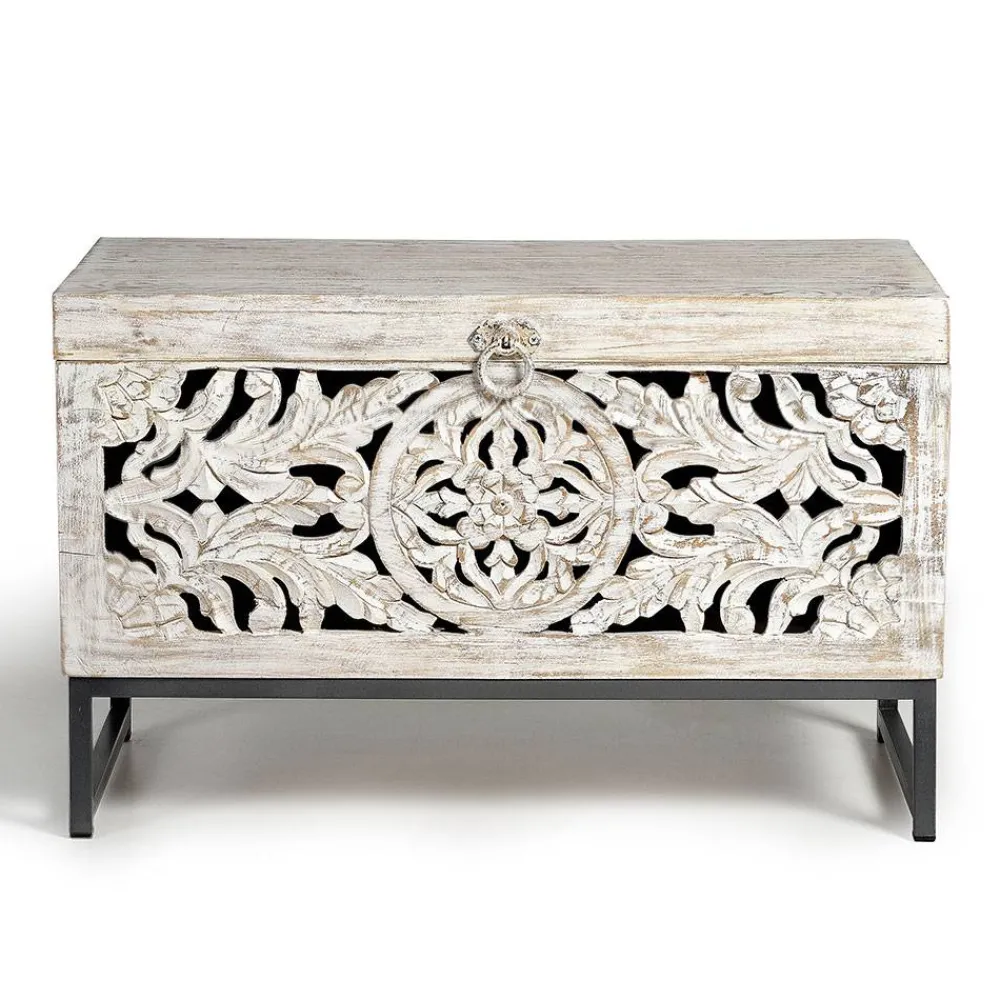 Wohnen Holztruhen*Vintage Design Truhe aus Mangoholz White Wash - Fudorus