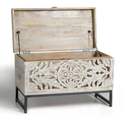 Wohnen Holztruhen*Vintage Design Truhe aus Mangoholz White Wash - Fudorus