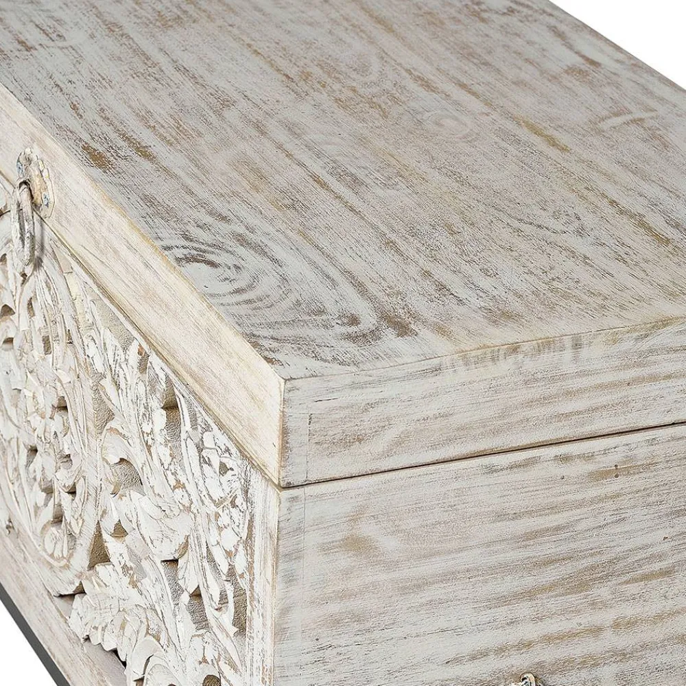 Wohnen Holztruhen*Vintage Design Truhe aus Mangoholz White Wash - Fudorus