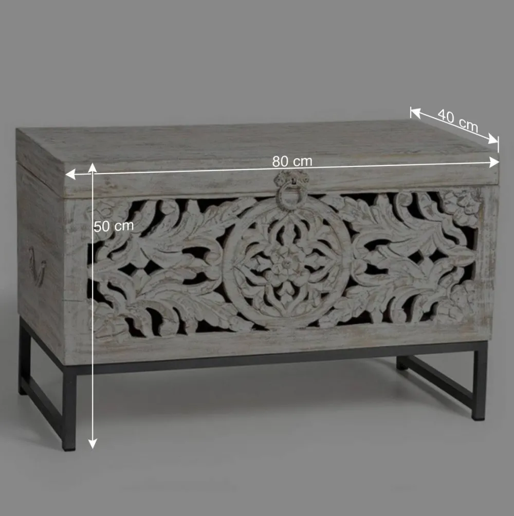 Wohnen Holztruhen*Vintage Design Truhe aus Mangoholz White Wash - Fudorus