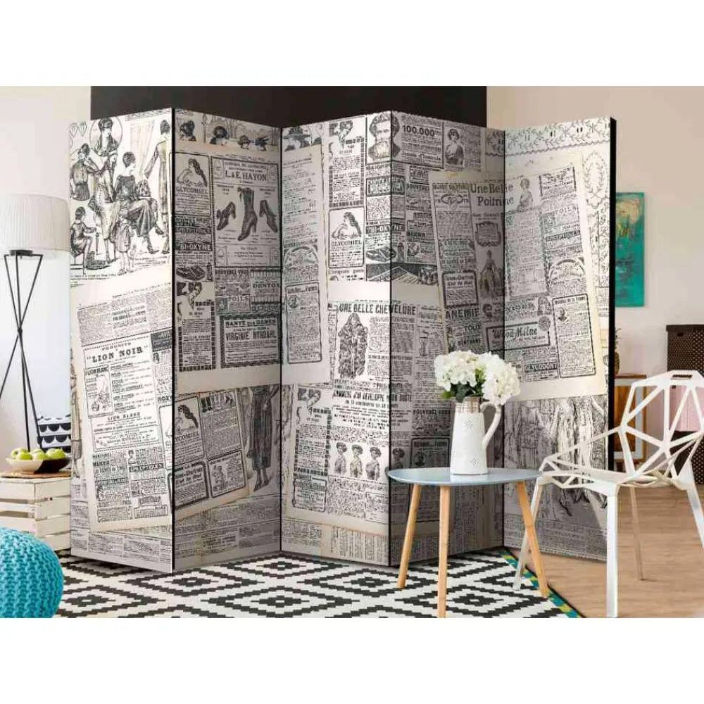 Wohnen Vintage Design-Paravent in Creme Schwarz - Planconta