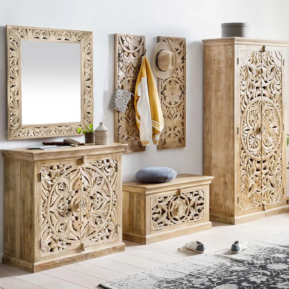 Wohnen Garderoben|Garderoben*Vintage Flurmöbel aus Holz Sandfarben - Runiasa (sechsteilig)