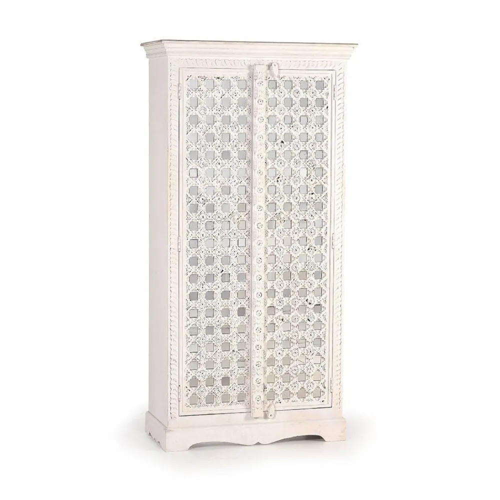 Wohnen Vintage Garderobenschrank in White Wash Holz - Toscana