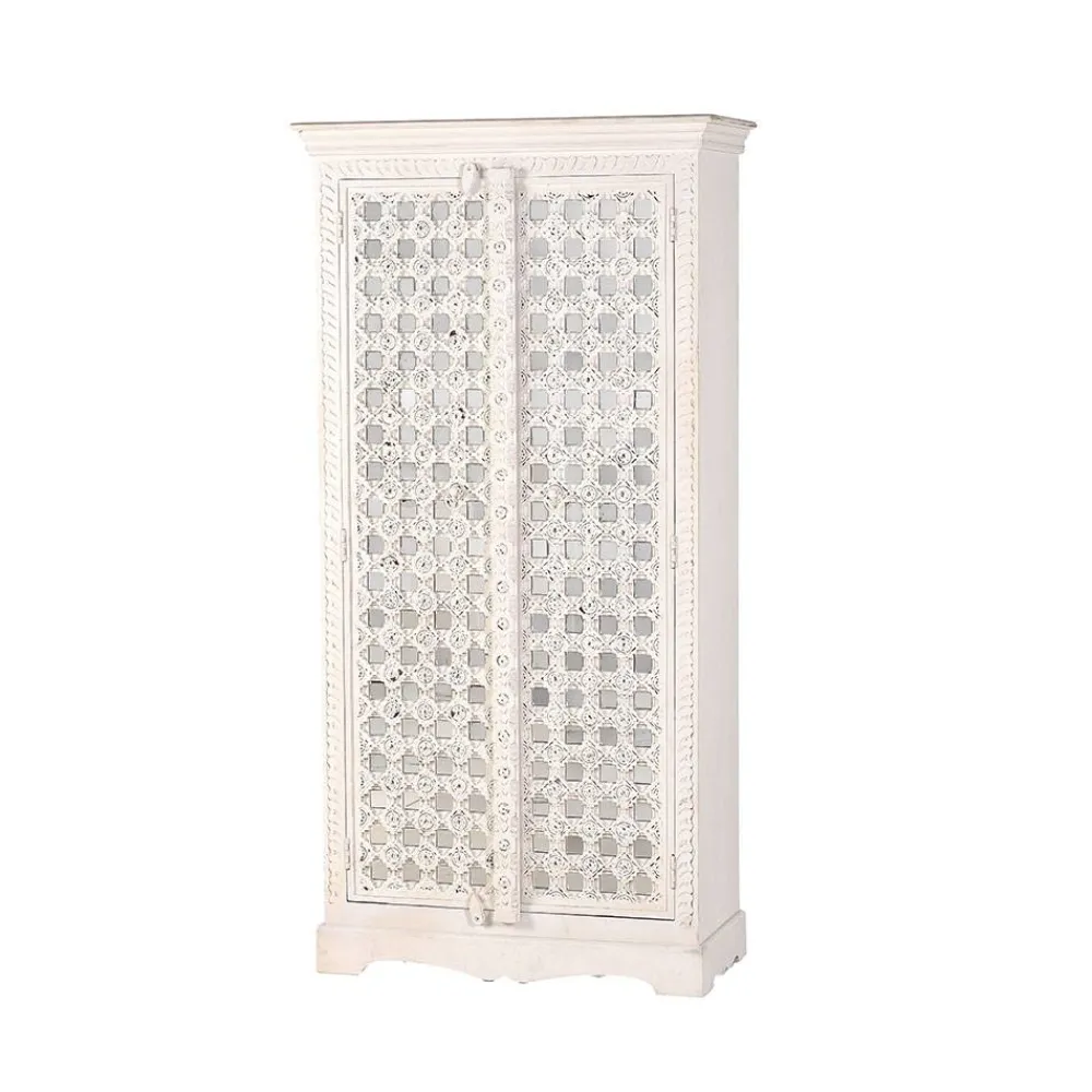 Wohnen Vintage Garderobenschrank in White Wash Holz - Toscana