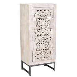 Wohnen Vintage Hochkommode aus Mangoholz White Wash - Fudorus