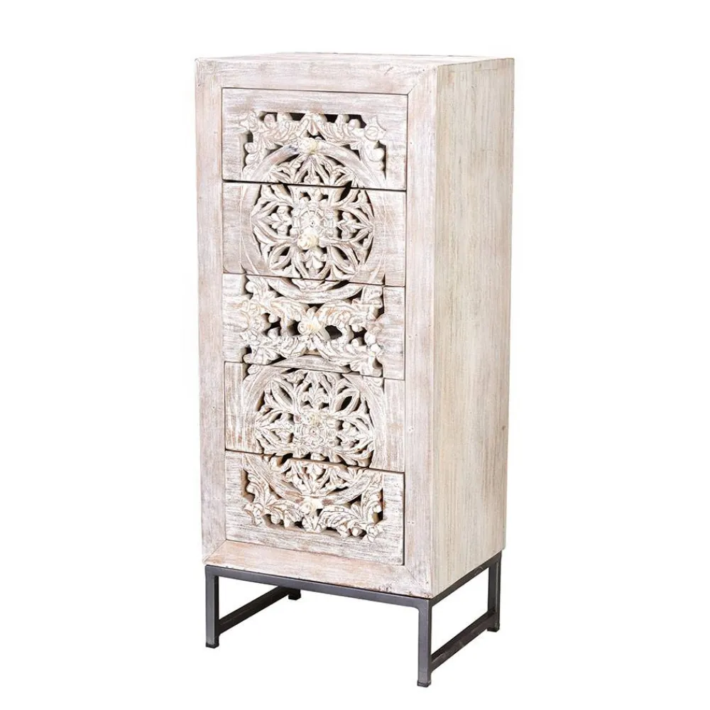 Wohnen Vintage Hochkommode aus Mangoholz White Wash - Fudorus