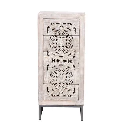 Wohnen Vintage Hochkommode aus Mangoholz White Wash - Fudorus