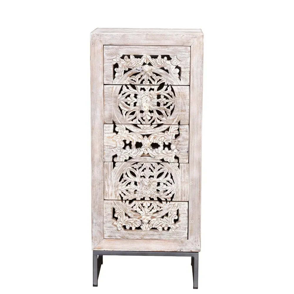 Wohnen Vintage Hochkommode aus Mangoholz White Wash - Fudorus