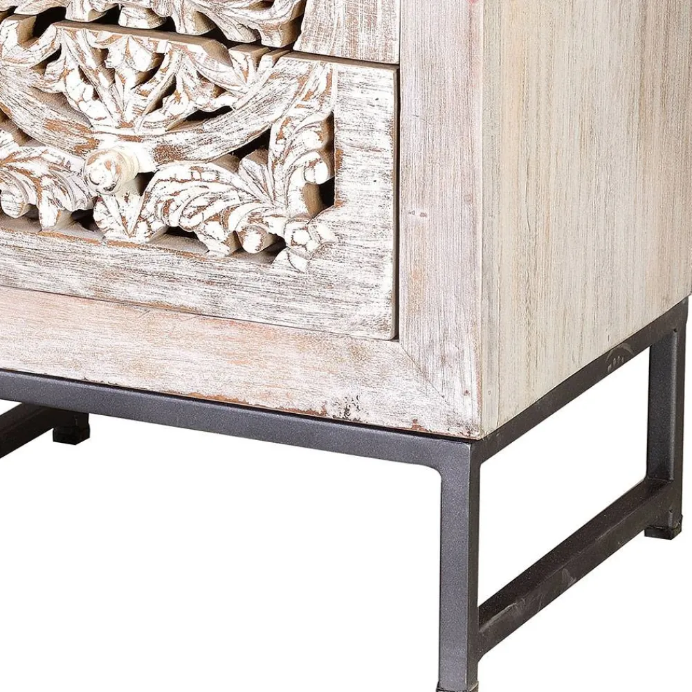 Wohnen Vintage Hochkommode aus Mangoholz White Wash - Fudorus