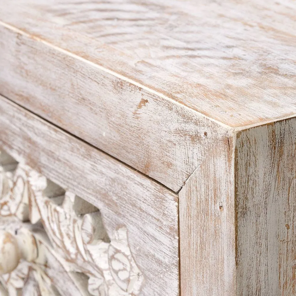 Wohnen Vintage Hochkommode aus Mangoholz White Wash - Fudorus