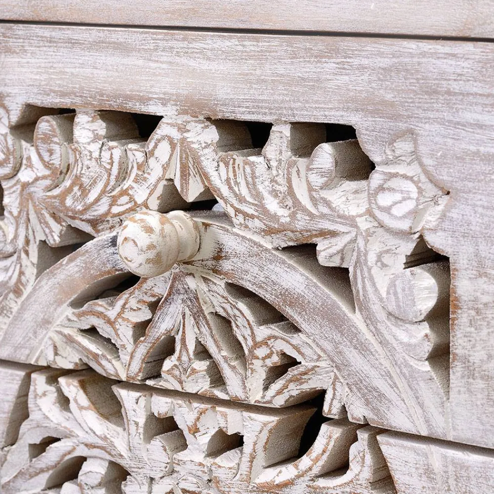 Wohnen Vintage Hochkommode aus Mangoholz White Wash - Fudorus