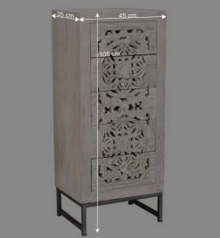 Wohnen Vintage Hochkommode aus Mangoholz White Wash - Fudorus