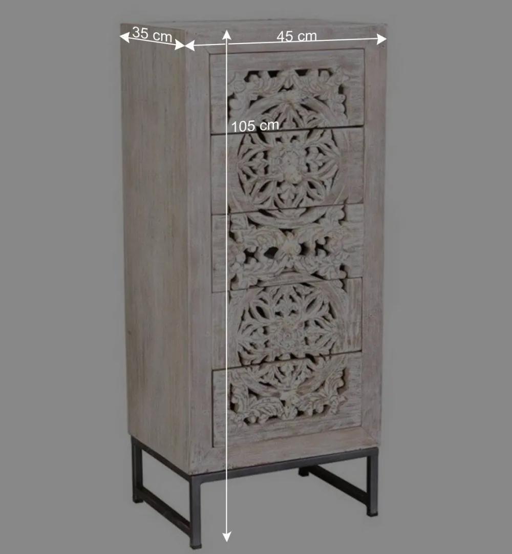 Wohnen Vintage Hochkommode aus Mangoholz White Wash - Fudorus