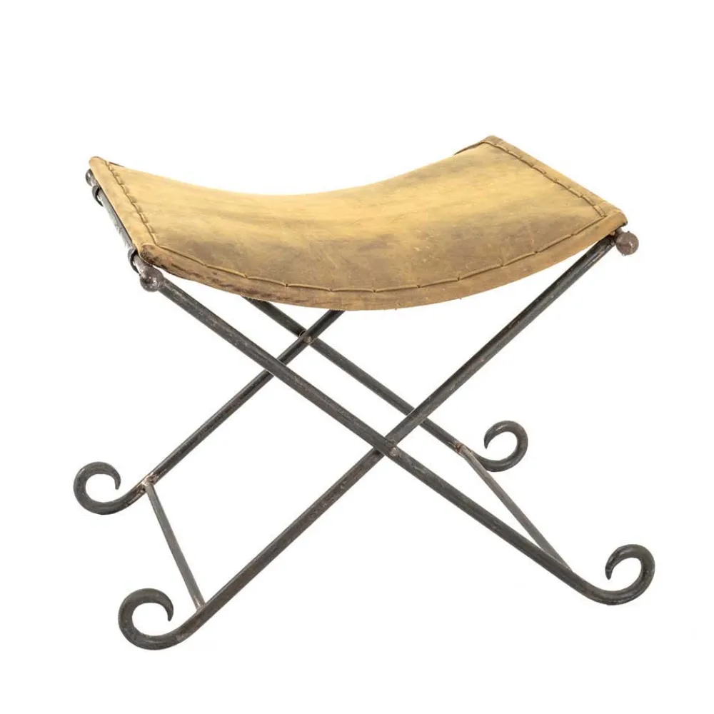 Wohnen Vintage Hocker mit Echtleder Gelb - Franca