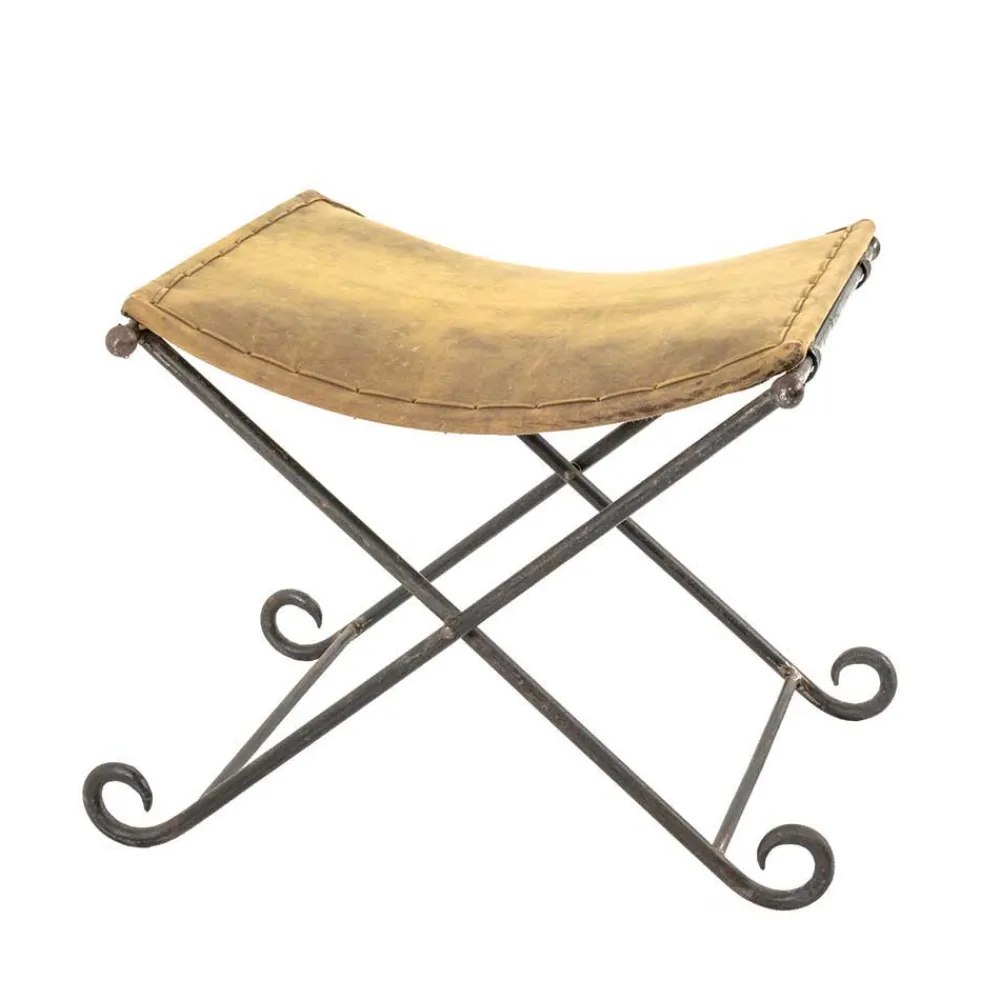 Wohnen Vintage Hocker mit Echtleder Gelb - Franca