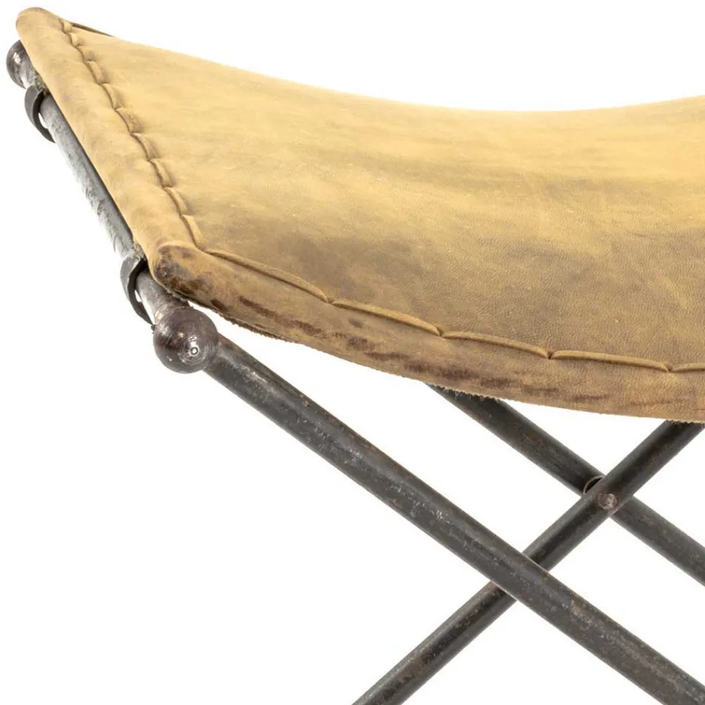 Wohnen Vintage Hocker mit Echtleder Gelb - Franca