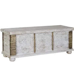 Wohnen Vintage Möbel*Vintage Holztruhe in Antikweiß mit Bronze - Volkma