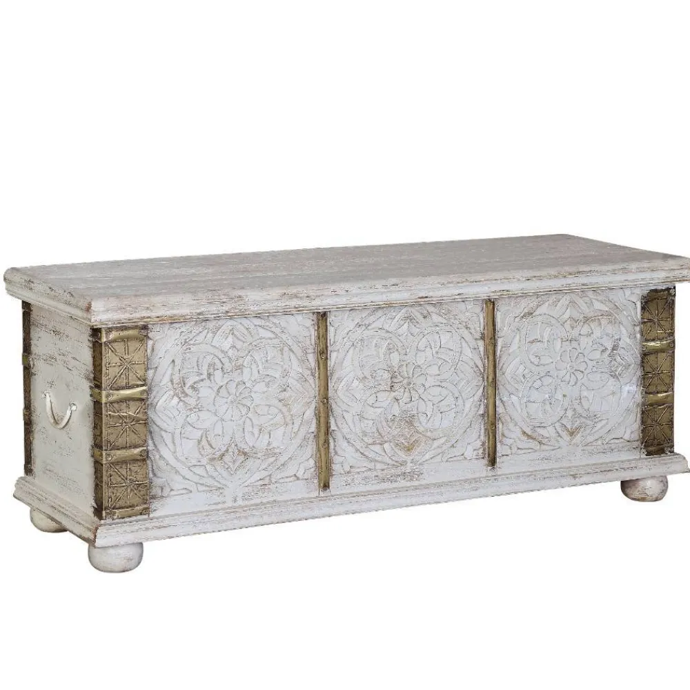 Wohnen Vintage Möbel*Vintage Holztruhe in Antikweiß mit Bronze - Volkma