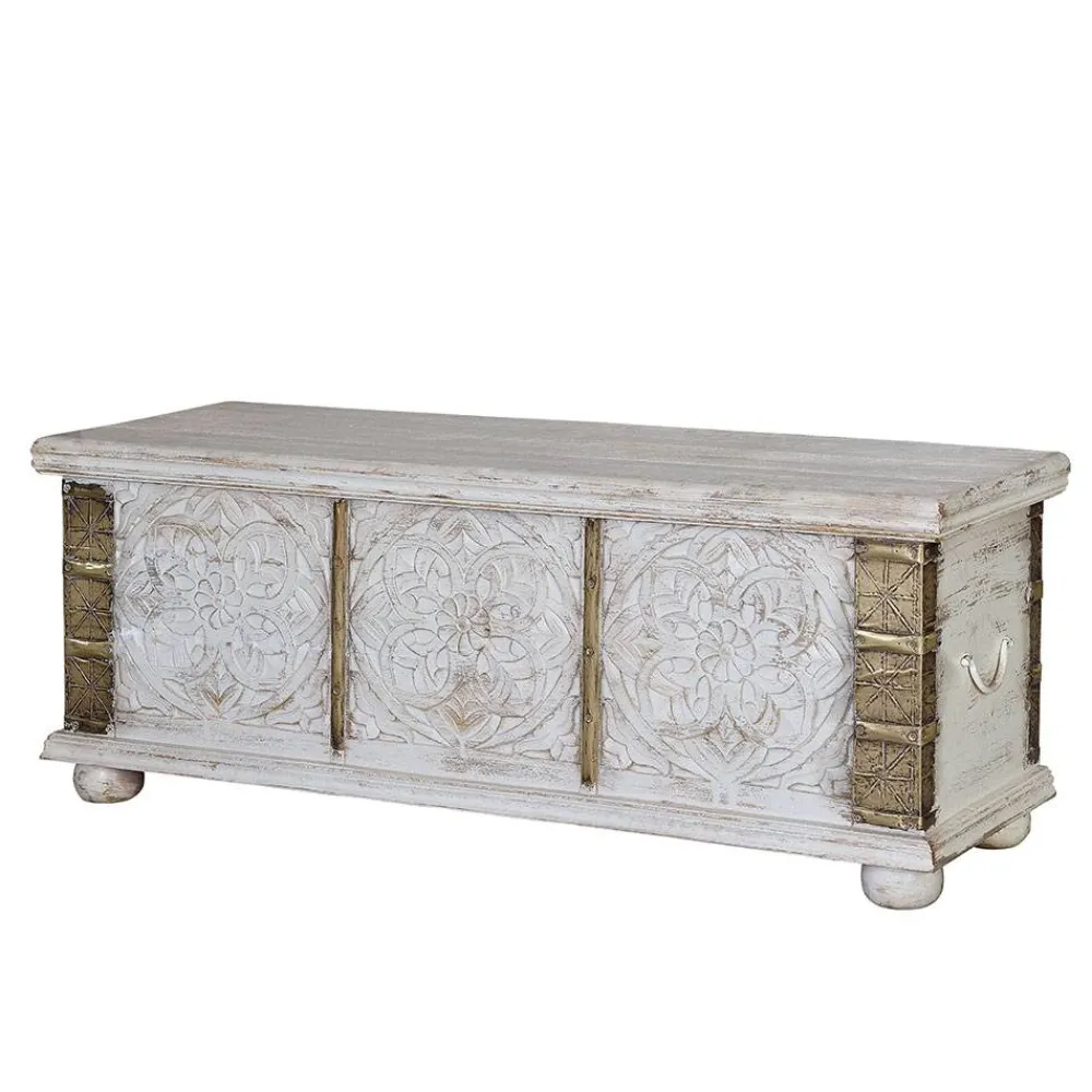 Wohnen Vintage Möbel*Vintage Holztruhe in Antikweiß mit Bronze - Volkma